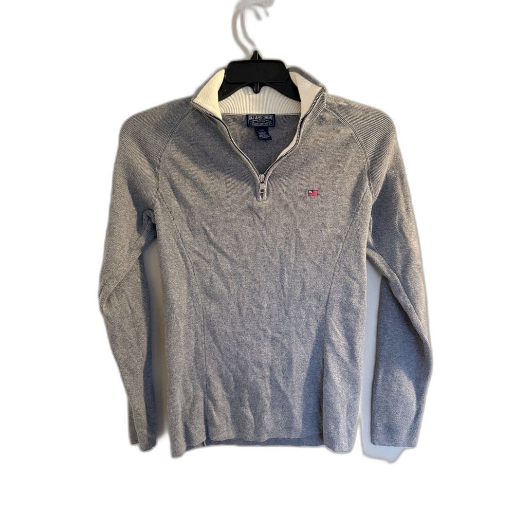 Vintage Polo Jeans Co Ralph Lauren Grey Quarter Zip Flag Sweater‎ Large Slim Fit